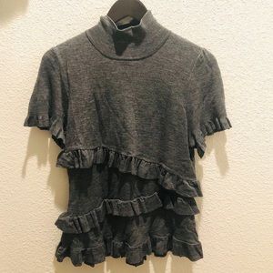 Anthropologie Moth Tiered Ruffle Mock Neck Top L